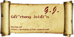 Görheny Jolán névjegykártya